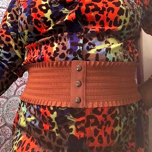 Ultra Wide Brown corset elastic boho stretch waist ruffle statement dress Belt - Picture 8 of 11